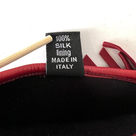 Neiman Marcus Red Leather Italian Gloves with Fringe, Size 7 1/2, Silk Lining EC - Picture 11 of 12